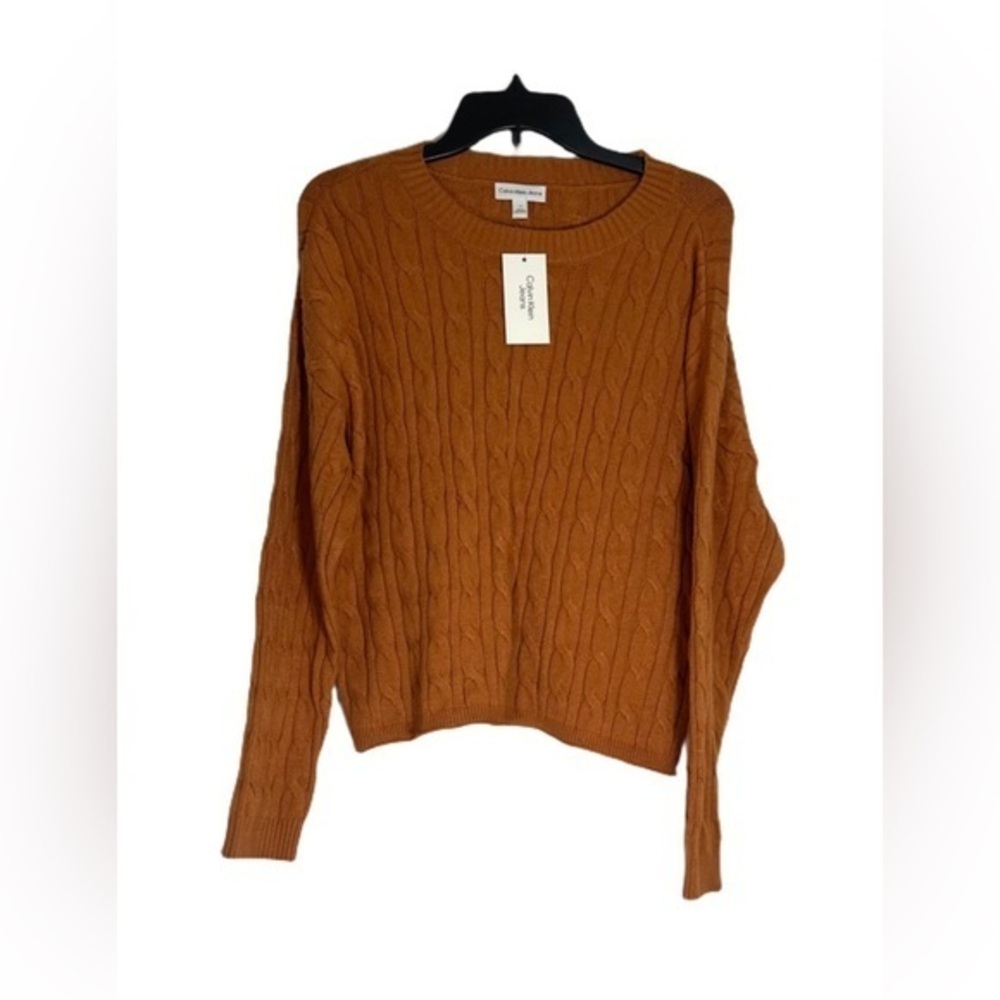 CALVIN KLEIN Lightweight Cable Knit Cropped Crewneck Sweater